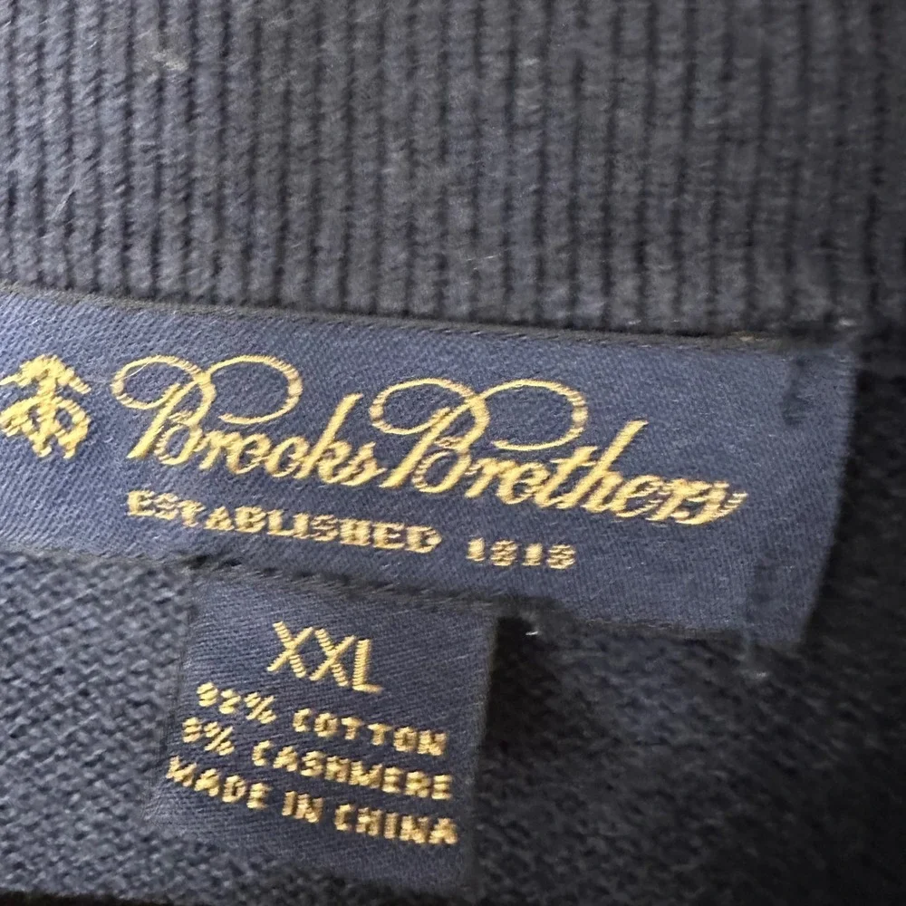 Brooks Brothers Navy‎ Blue Cotton Cashmere 1/4 Zip Pullover Sweater Mens XXL